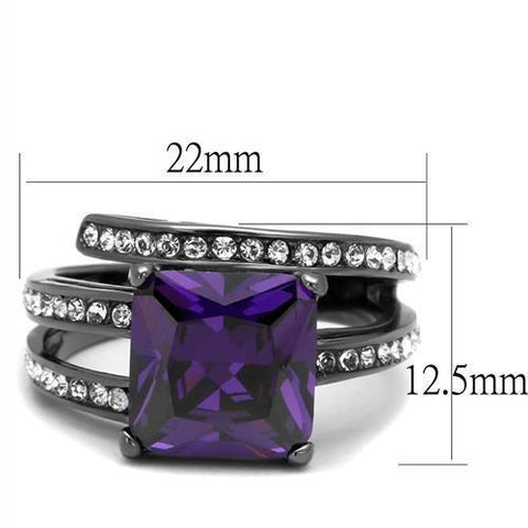 TK1665LJ - IP Light Black  (IP Gun) Stainless Steel Ring with AAA Grade CZ  in Amethyst