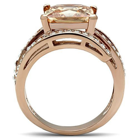 TK1665 - IP Rose Gold(Ion Plating) Stainless Steel Ring with AAA Grade CZ  in Champagne