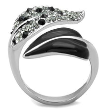 TK1678 - High polished (no plating) Stainless Steel Ring with Top Grade Crystal  in Jet