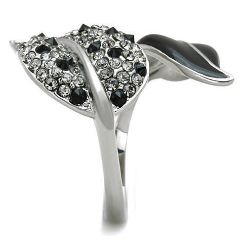 TK1678 - High polished (no plating) Stainless Steel Ring with Top Grade Crystal  in Jet