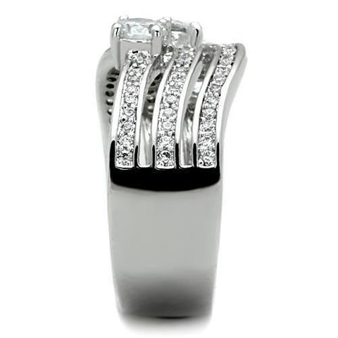 TK1683 - High polished (no plating) Stainless Steel Ring with AAA Grade CZ  in Clear