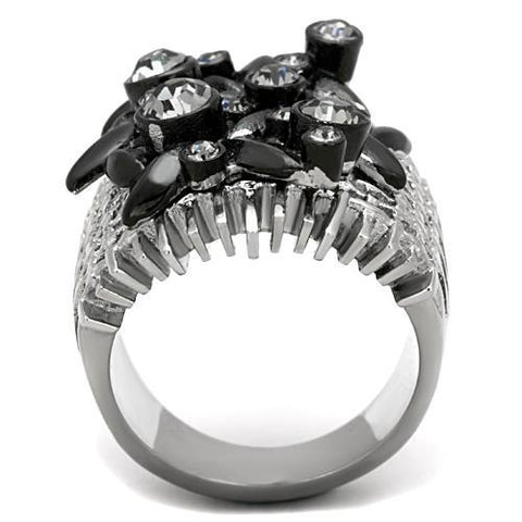 TK1687 - Two-Tone IP Black Stainless Steel Ring with Top Grade Crystal  in Black Diamond