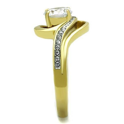TK1701 - Two-Tone IP Gold (Ion Plating) Stainless Steel Ring with AAA Grade CZ  in Clear