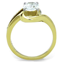 TK1703 - Two-Tone IP Gold (Ion Plating) Stainless Steel Ring with AAA Grade CZ  in Clear