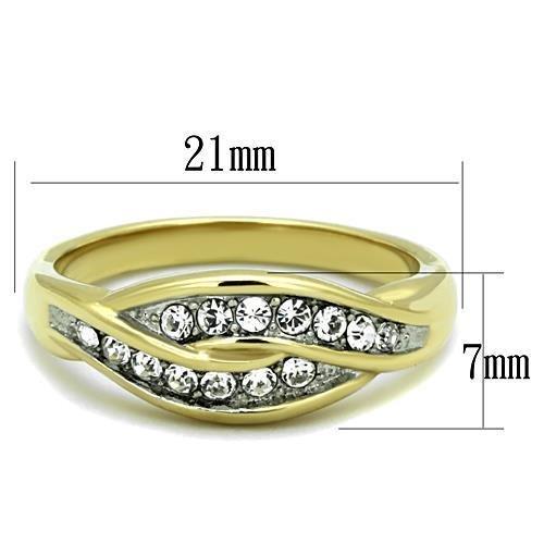 TK1704 - Two-Tone IP Gold (Ion Plating) Stainless Steel Ring with Top Grade Crystal  in Clear