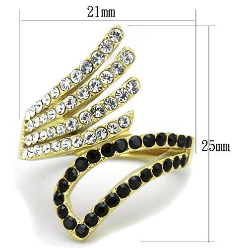 TK1710 - IP Gold(Ion Plating) Stainless Steel Ring with Top Grade Crystal  in Jet