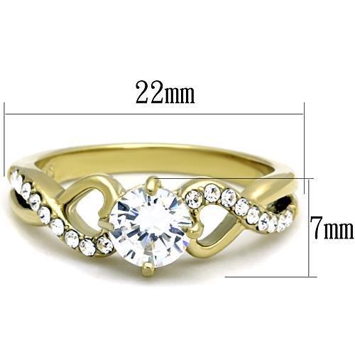 TK1722 - IP Gold(Ion Plating) Stainless Steel Ring with AAA Grade CZ  in Clear