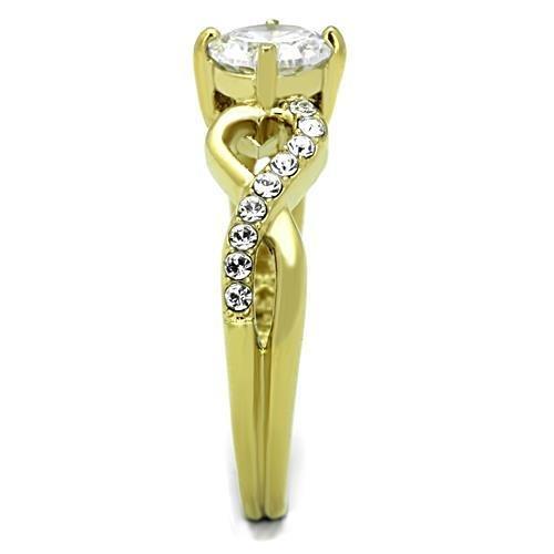 TK1722 - IP Gold(Ion Plating) Stainless Steel Ring with AAA Grade CZ  in Clear