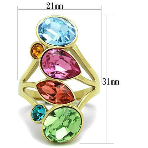 TK1729 - IP Gold(Ion Plating) Stainless Steel Ring with Top Grade Crystal  in Multi Color