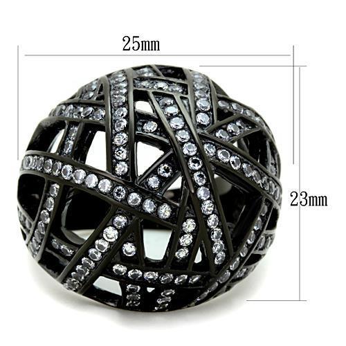 TK1734 - IP Black(Ion Plating) Stainless Steel Ring with AAA Grade CZ  in Clear