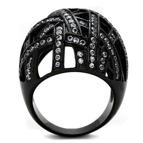 TK1734 - IP Black(Ion Plating) Stainless Steel Ring with AAA Grade CZ  in Clear