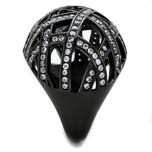 TK1734 - IP Black(Ion Plating) Stainless Steel Ring with AAA Grade CZ  in Clear
