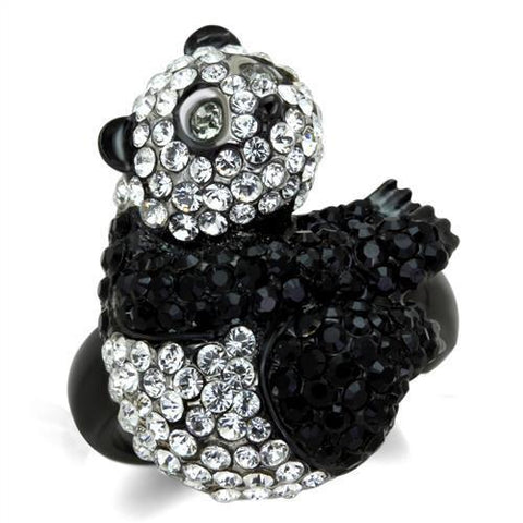 TK1735 - Two-Tone IP Black Stainless Steel Ring with Top Grade Crystal  in Black Diamond