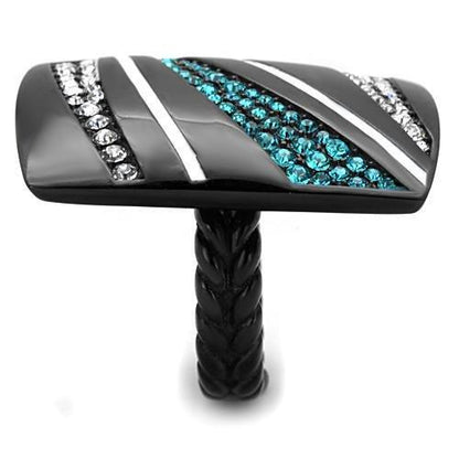 TK1736 - IP Black(Ion Plating) Stainless Steel Ring with Top Grade Crystal  in Blue Zircon