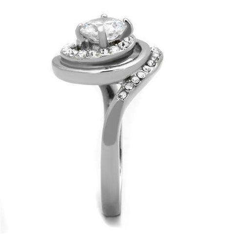 TK1746 - High polished (no plating) Stainless Steel Ring with AAA Grade CZ  in Clear