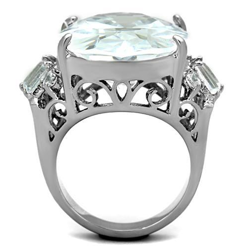 TK1747 - High polished (no plating) Stainless Steel Ring with AAA Grade CZ  in Clear
