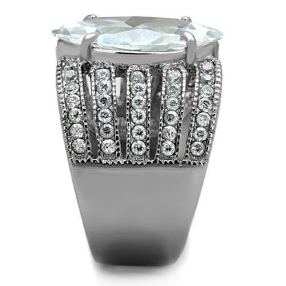 TK1752 - High polished (no plating) Stainless Steel Ring with AAA Grade CZ  in Clear