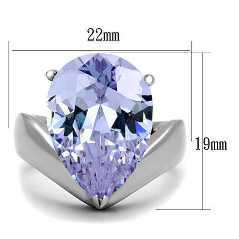 TK1755 - High polished (no plating) Stainless Steel Ring with AAA Grade CZ  in Light Amethyst