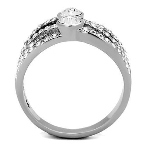 TK1758 - High polished (no plating) Stainless Steel Ring with Top Grade Crystal  in Clear