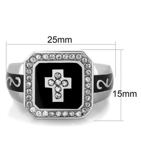 TK1766 - High polished (no plating) Stainless Steel Ring with AAA Grade CZ  in Clear