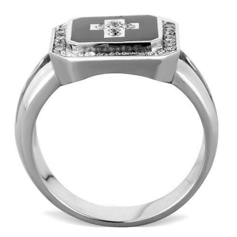 TK1766 - High polished (no plating) Stainless Steel Ring with AAA Grade CZ  in Clear