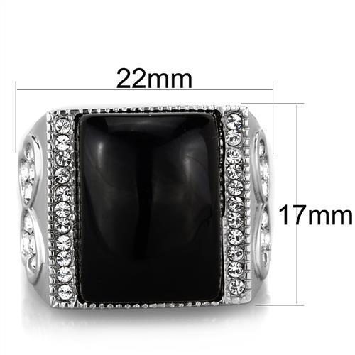 TK1767 - High polished (no plating) Stainless Steel Ring with Synthetic Synthetic Glass in Jet