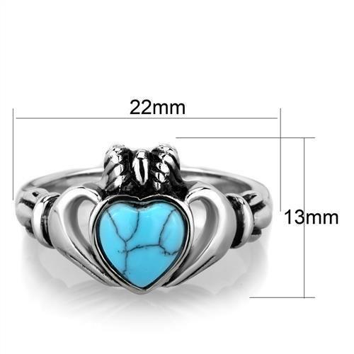 TK1770 - High polished (no plating) Stainless Steel Ring with Synthetic Turquoise in Sea Blue