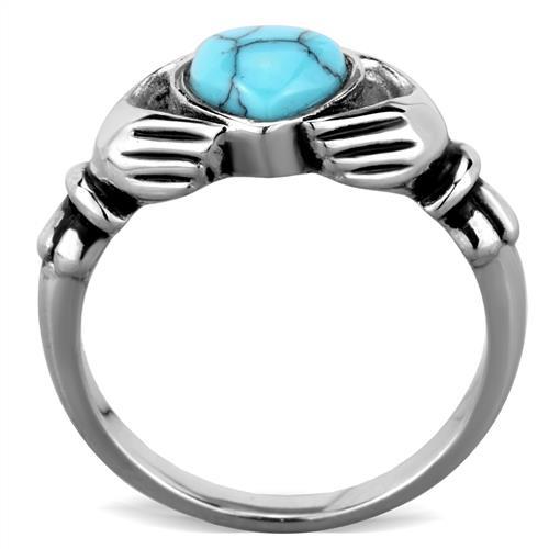 TK1770 - High polished (no plating) Stainless Steel Ring with Synthetic Turquoise in Sea Blue