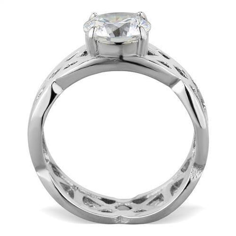 TK1772 - High polished (no plating) Stainless Steel Ring with AAA Grade CZ  in Clear