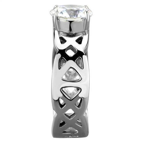 TK1772 - High polished (no plating) Stainless Steel Ring with AAA Grade CZ  in Clear