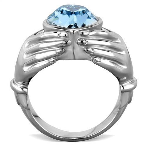 TK1775 - High polished (no plating) Stainless Steel Ring with Top Grade Crystal  in Sea Blue