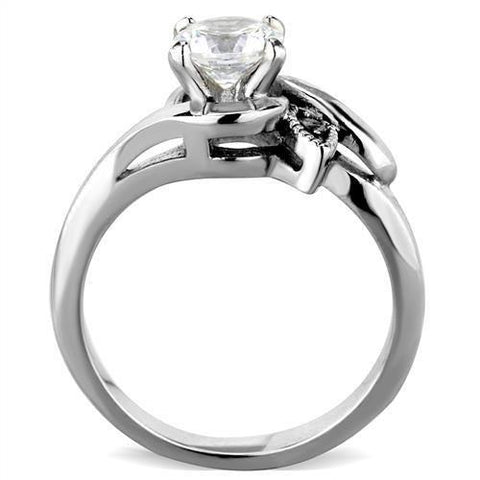 TK1776 - High polished (no plating) Stainless Steel Ring with AAA Grade CZ  in Clear