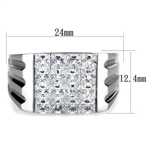 TK1803 - High polished (no plating) Stainless Steel Ring with AAA Grade CZ  in Clear