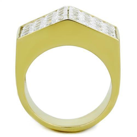 TK1808 - IP Gold(Ion Plating) Stainless Steel Ring with AAA Grade CZ  in Clear