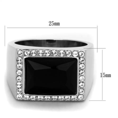 TK1810 - High polished (no plating) Stainless Steel Ring with Synthetic Onyx in Jet