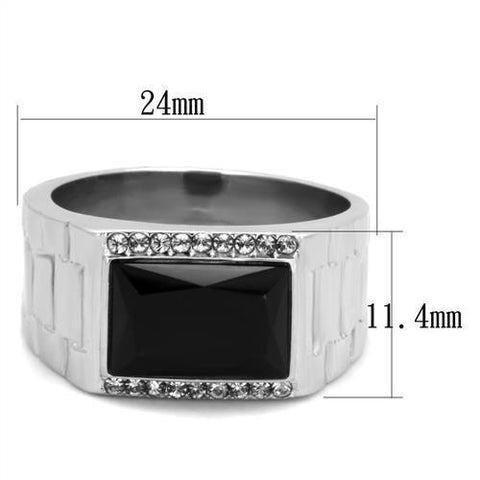 TK1811 - High polished (no plating) Stainless Steel Ring with Synthetic Onyx in Jet