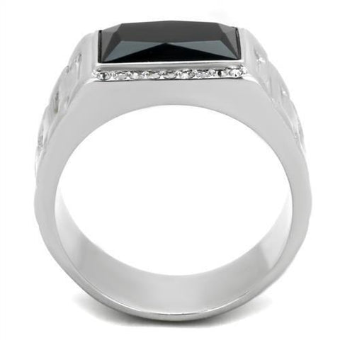 TK1811 - High polished (no plating) Stainless Steel Ring with Synthetic Onyx in Jet