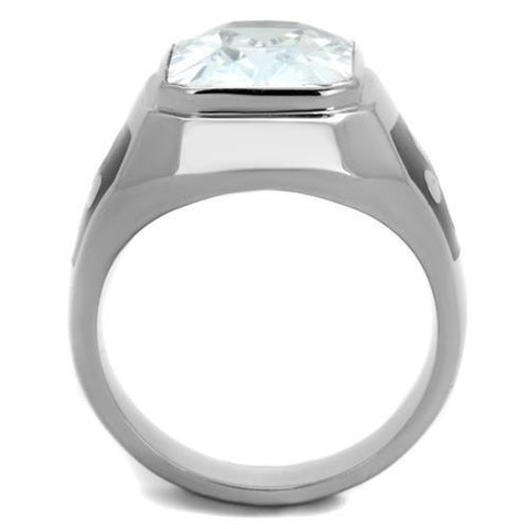 TK1813 - High polished (no plating) Stainless Steel Ring with AAA Grade CZ  in Clear