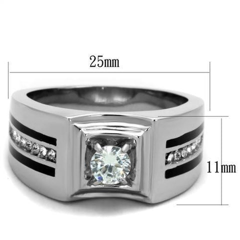 TK1814 - High polished (no plating) Stainless Steel Ring with AAA Grade CZ  in Clear