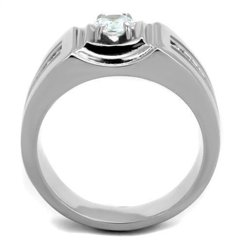 TK1814 - High polished (no plating) Stainless Steel Ring with AAA Grade CZ  in Clear