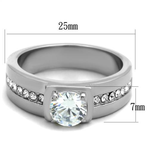 TK1816 - High polished (no plating) Stainless Steel Ring with AAA Grade CZ  in Clear