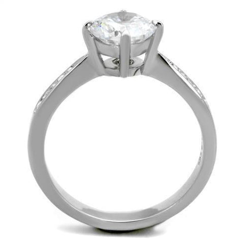 TK1822 - High polished (no plating) Stainless Steel Ring with AAA Grade CZ  in Clear