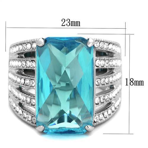 TK1826 - High polished (no plating) Stainless Steel Ring with Synthetic Synthetic Glass in Sea Blue