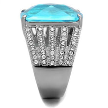 TK1826 - High polished (no plating) Stainless Steel Ring with Synthetic Synthetic Glass in Sea Blue