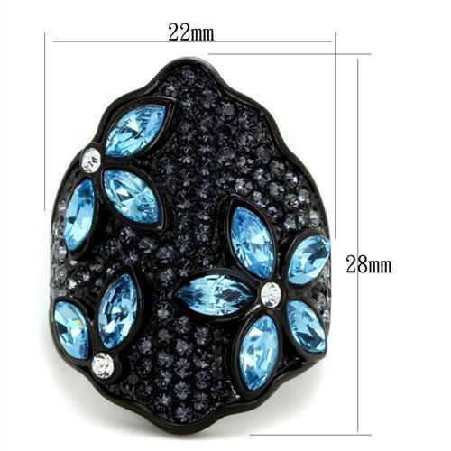 TK1834 - IP Black(Ion Plating) Stainless Steel Ring with Top Grade Crystal  in Sea Blue