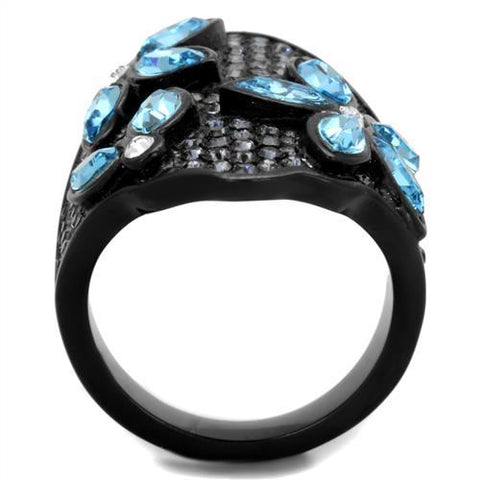 TK1834 - IP Black(Ion Plating) Stainless Steel Ring with Top Grade Crystal  in Sea Blue