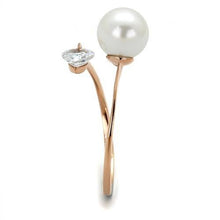 TK1837 - IP Rose Gold(Ion Plating) Stainless Steel Ring with Synthetic Pearl in White