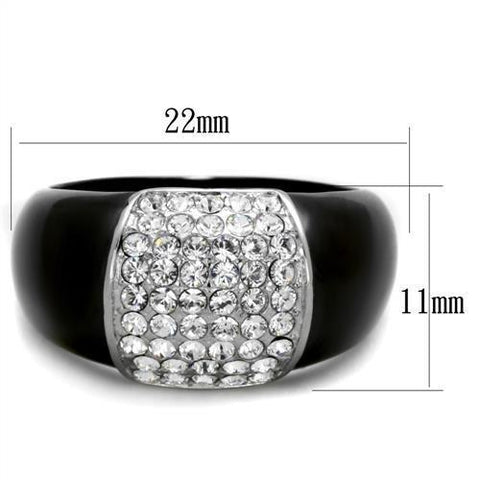 TK1840 - Two-Tone IP Black (Ion Plating) Stainless Steel Ring with Top Grade Crystal  in Clear