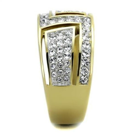 TK1845 - Two-Tone IP Gold (Ion Plating) Stainless Steel Ring with Top Grade Crystal  in Clear