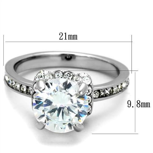 TK1859 - No Plating Stainless Steel Ring with AAA Grade CZ  in Clear